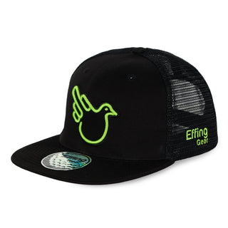 Black Flat Bill Trucker W/ Green Bird - Effing Gear