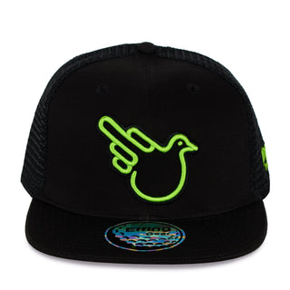 Black Flat Bill Trucker W/ Green Bird - Effing Gear