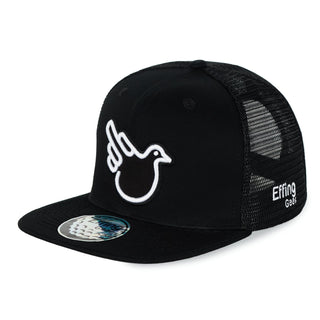 Black Flat Bill Trucker W/ White Bird - Effing Gear