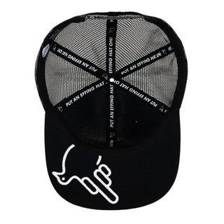 Black Flat Bill Trucker W/ White Bird - Effing Gear